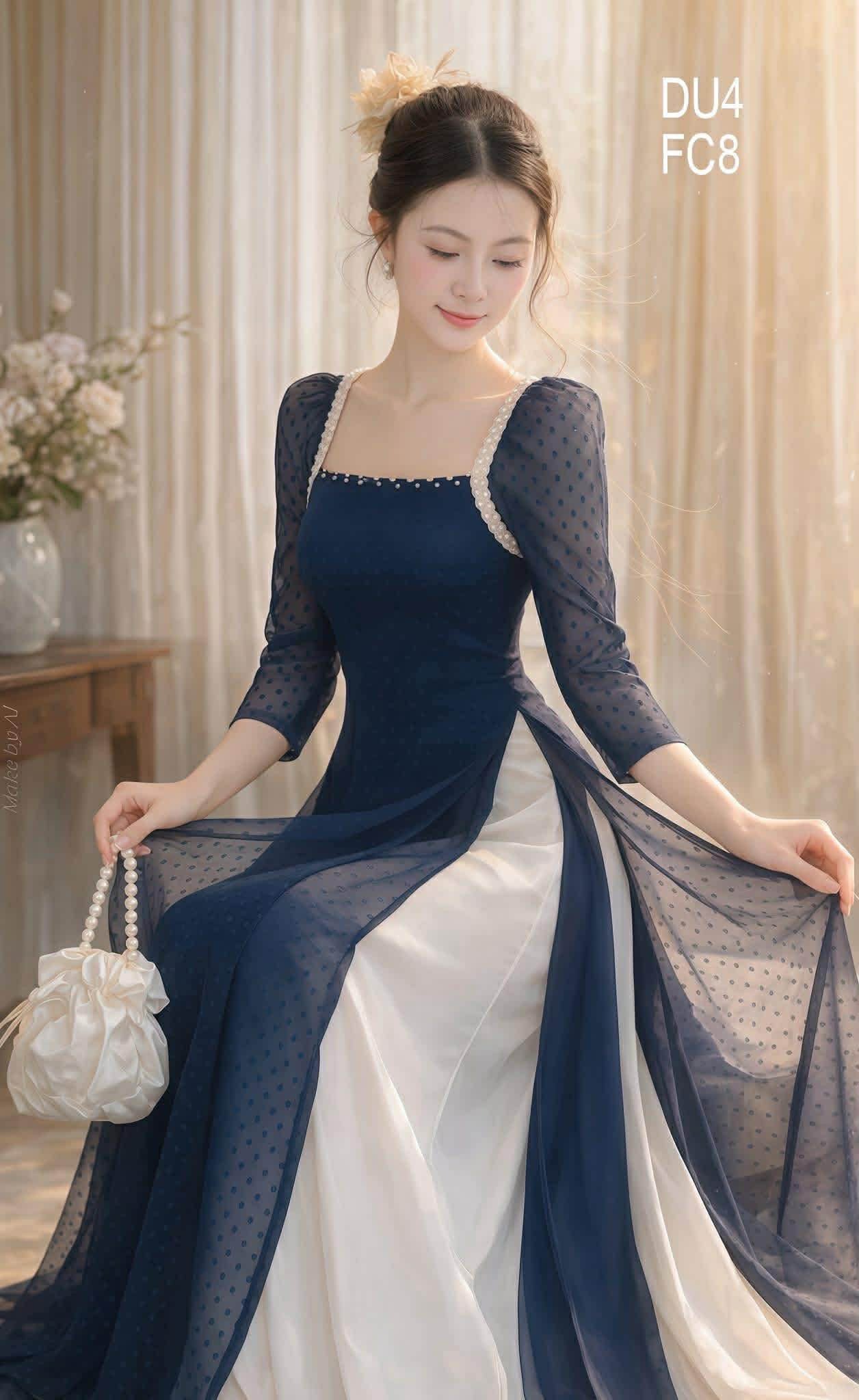 AD2805 -Áo only - 3301 Áo Dài 4 tà ngọc ruby xanh than, tím cà