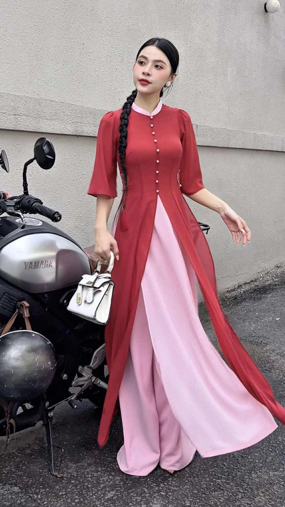 AD2835 1020 Áo only - Áo dài 4 tà châu sa