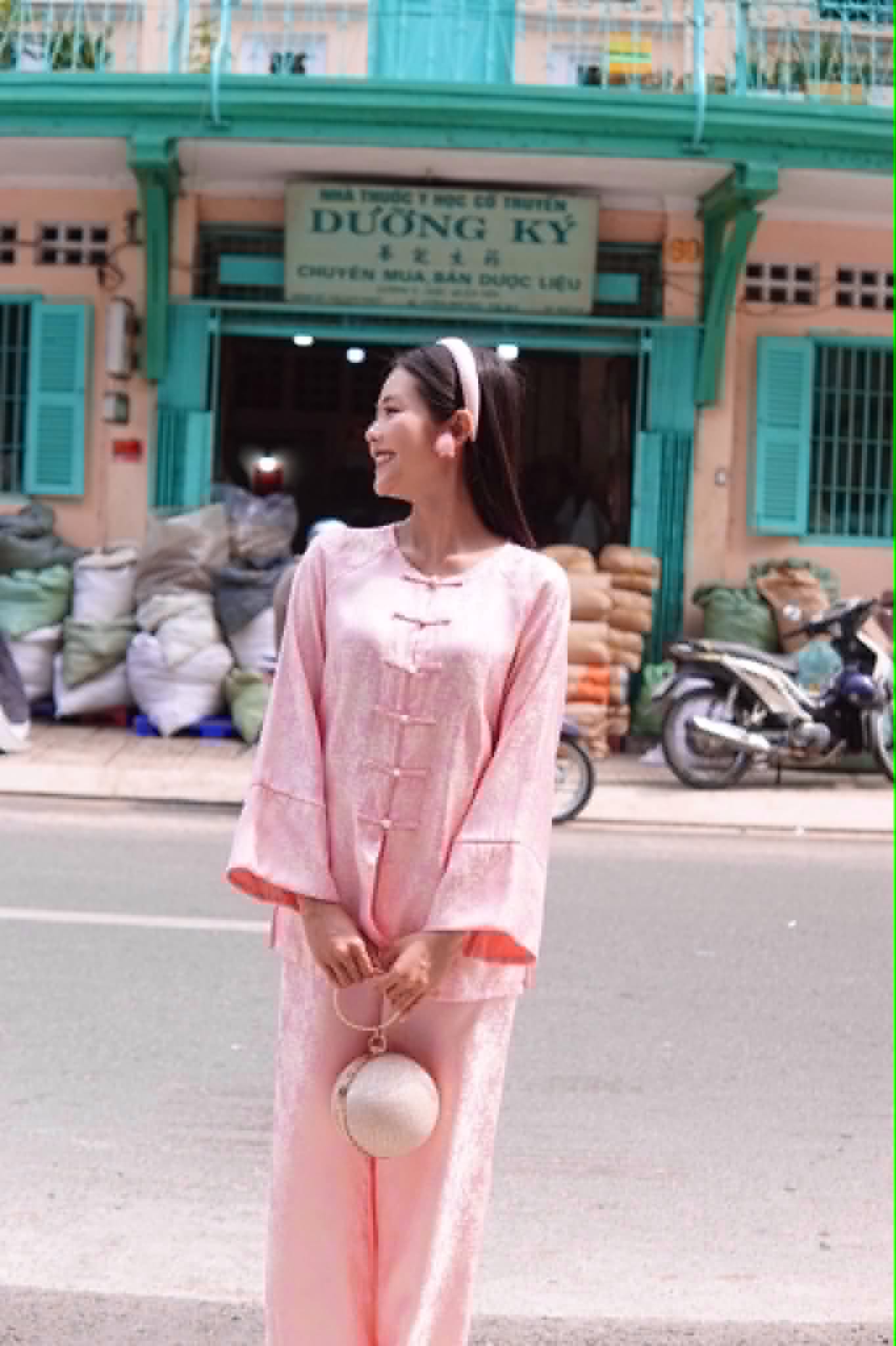 BB263 4507 - Set bà ba lụa gấm màu hồng dâu