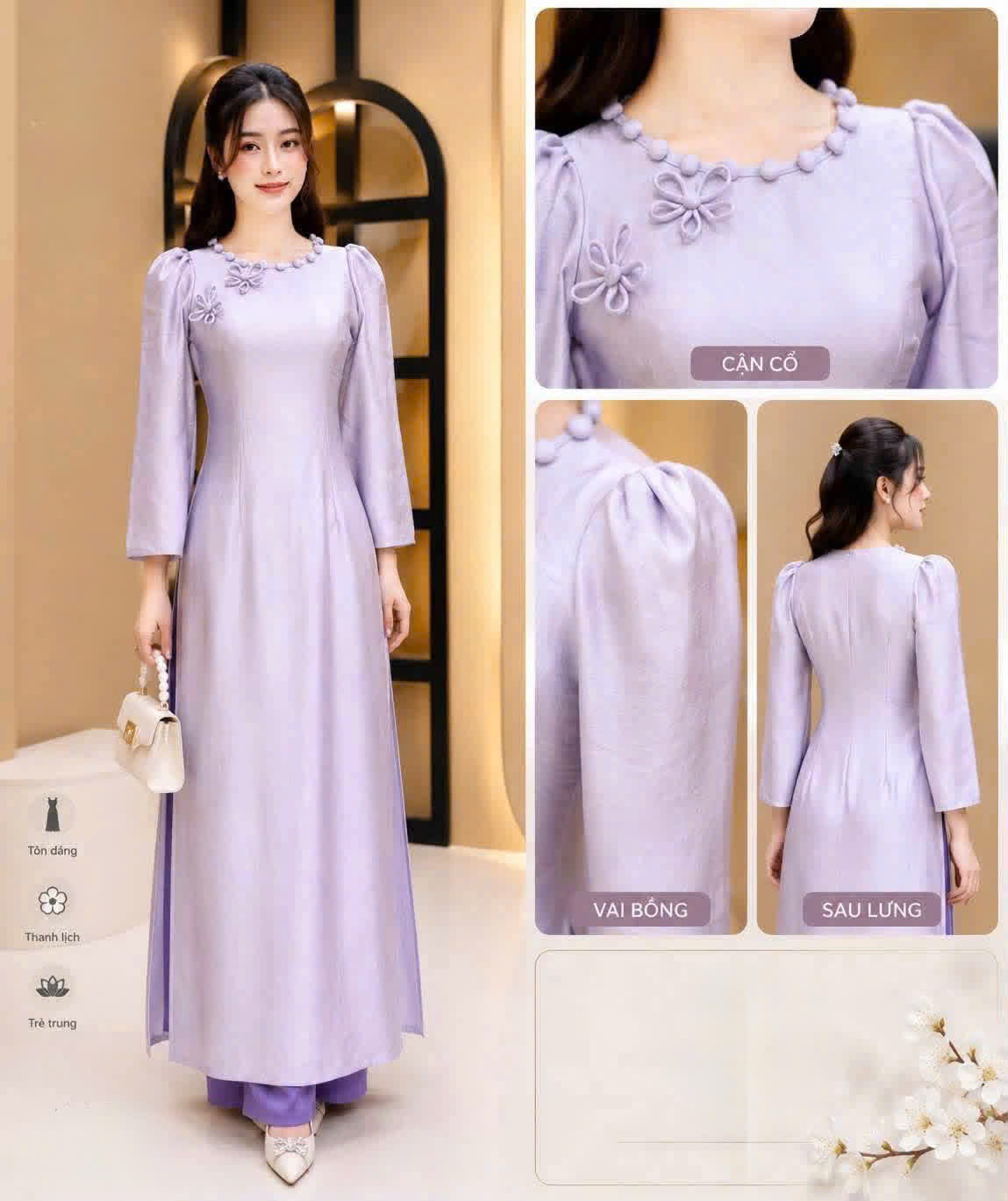 K196 Áo only no pants - Áo dài truyền thống chiết li eo lụa titan màu tím cà