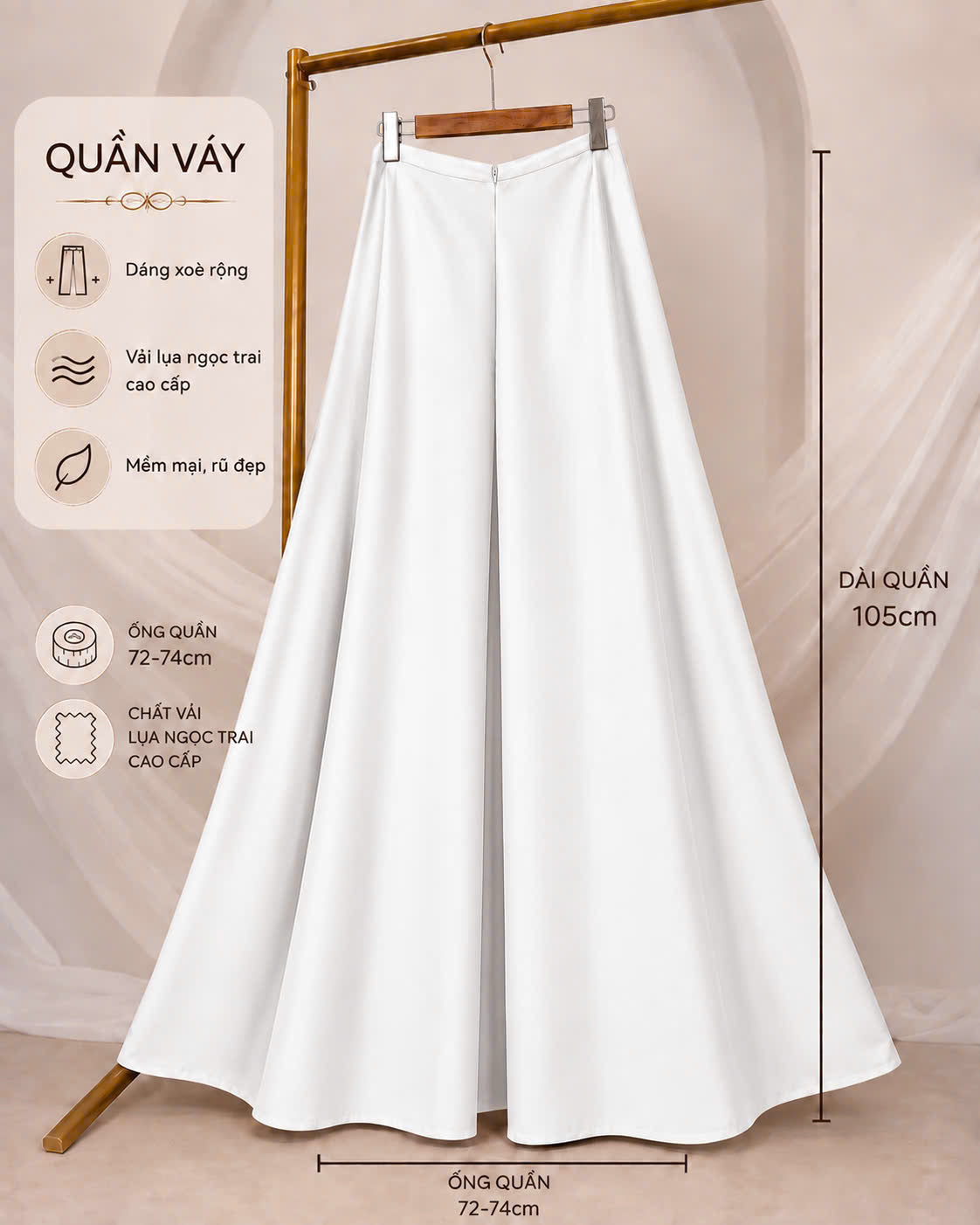 QV32 - Quần váy lụa ngọc trai màu trắng