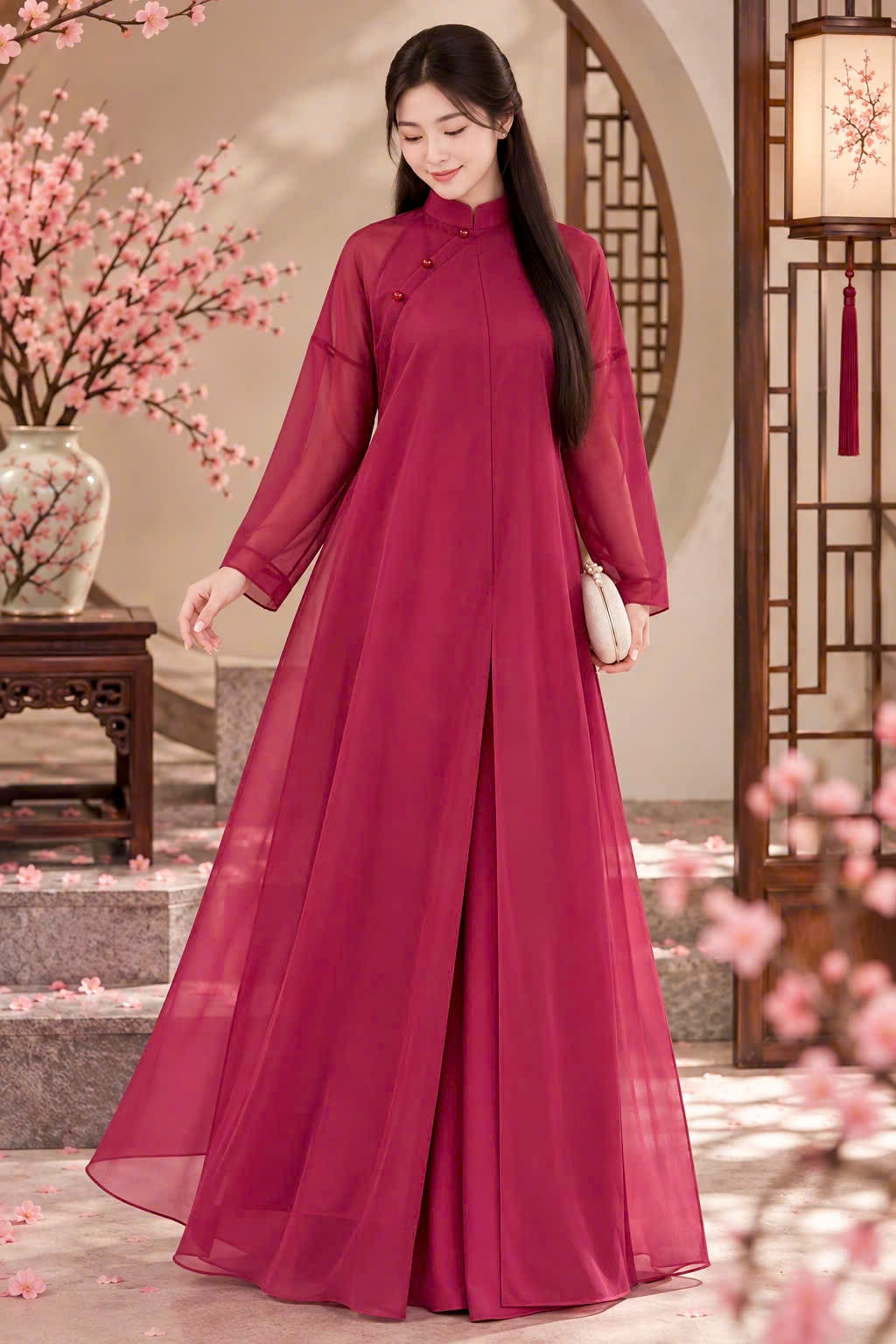 Y111 - Only choàng tơ màu hồng đỏ