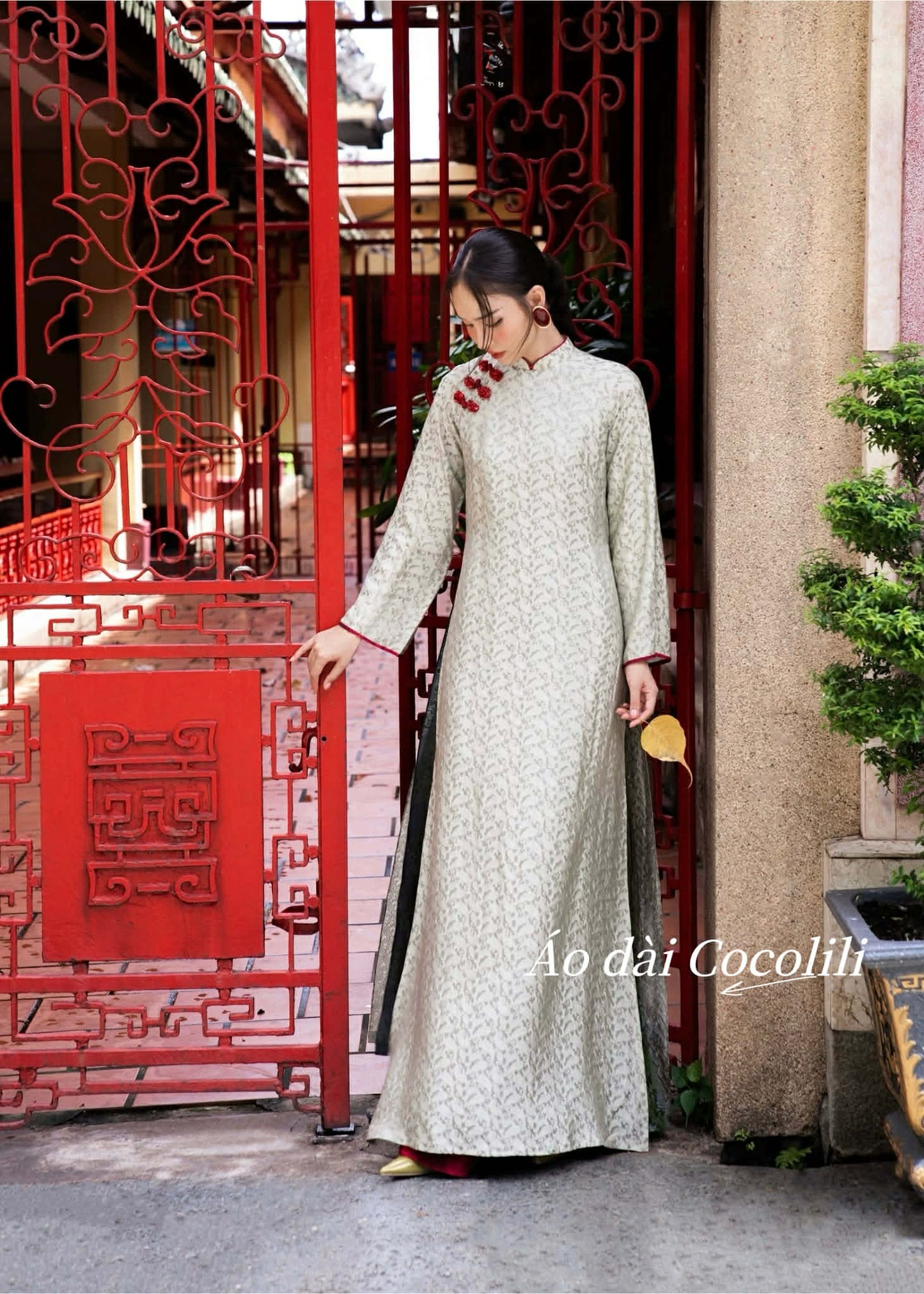 HD109 3535 Áo + quần nha xá - Áo dài dáng suông 4 tà lụa nha xá (khuy áo tương tự)