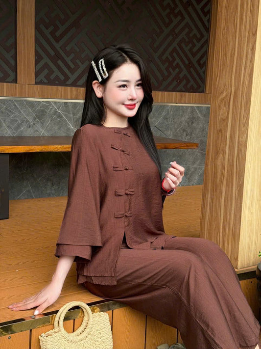BB120 3695 4033 - Set bà bà đũi tơ màu nâu