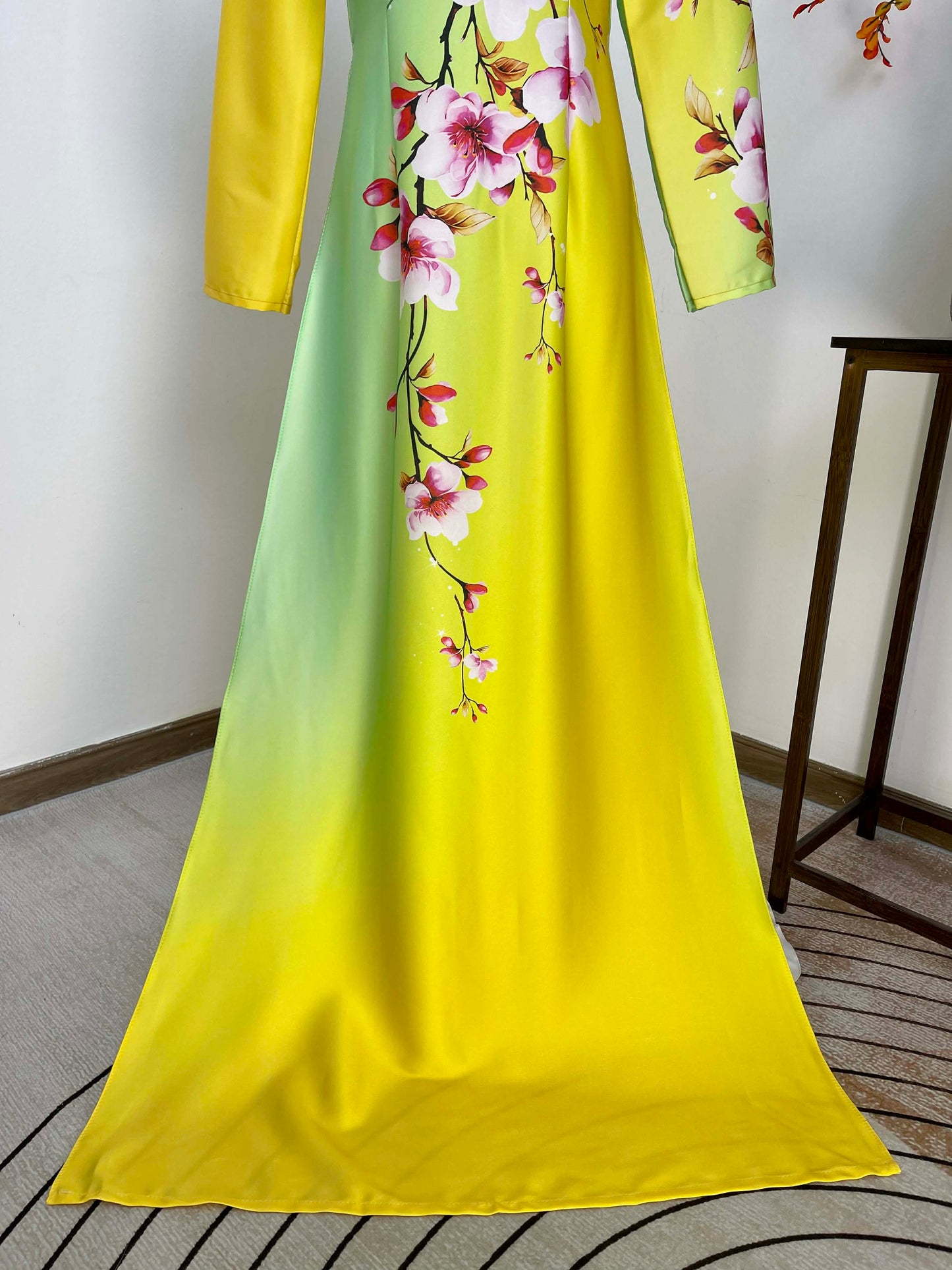 H454 1902 Áo only - Áo dài lụa ánh sao màu vàng chanh