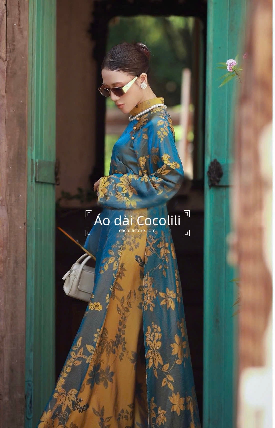 M425 Áo+ quần cùng chất - Áo dài dáng suông 2 tà lụa tằm quý châu