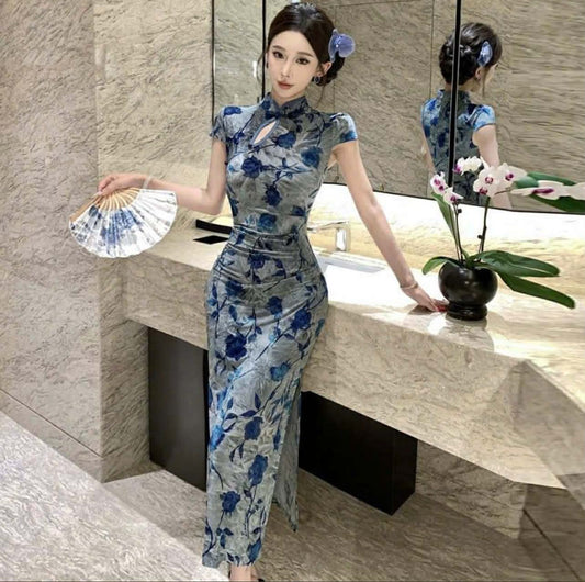 SX06 3748 - Sườn xám xanh lửng