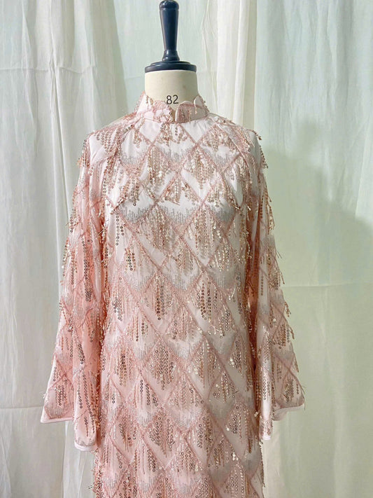 T414 only áo - Áo dài dáng suông 4 tà sequin cao cấp