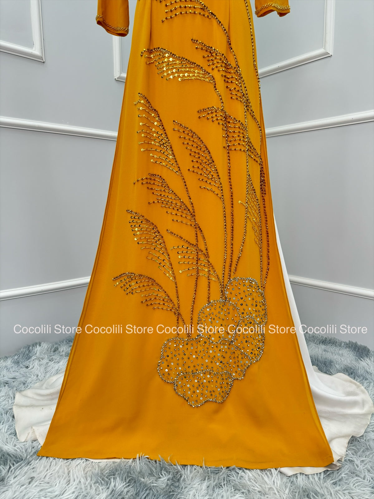 S183 Only áo - Áo dài chiffon thiết kế đính pha lê Hoà vi màu Vàng