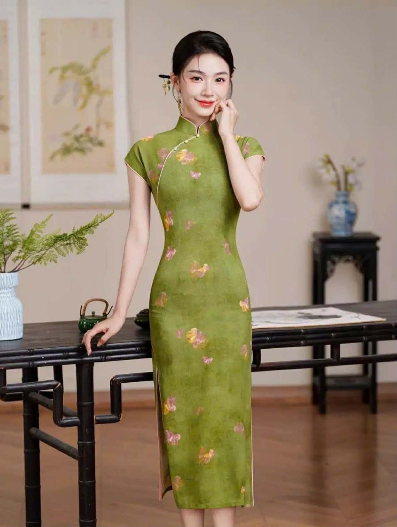 SX03 3745 - Sườn xám lửng bích xuân