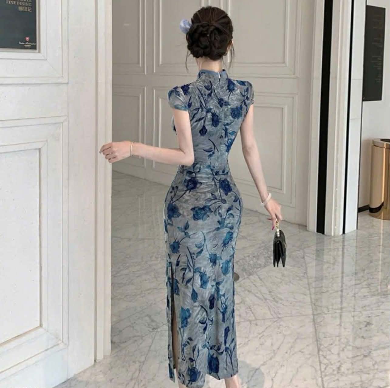 SX06 3748 - Sườn xám xanh lửng