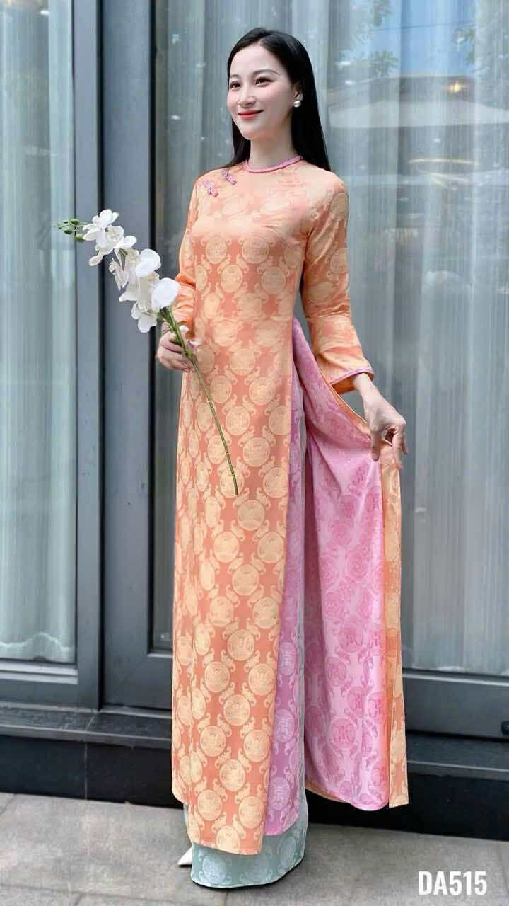 H236 1383 Áo + quần - Áo dài dáng suông lụa thọ dơi 4 tà cổ tết sam + quần cùng chất