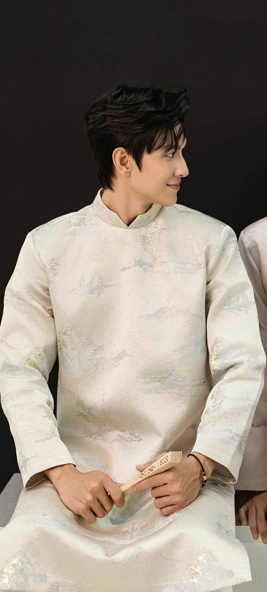 B120 2091 Áo only - Áo dài nam gấm trắng