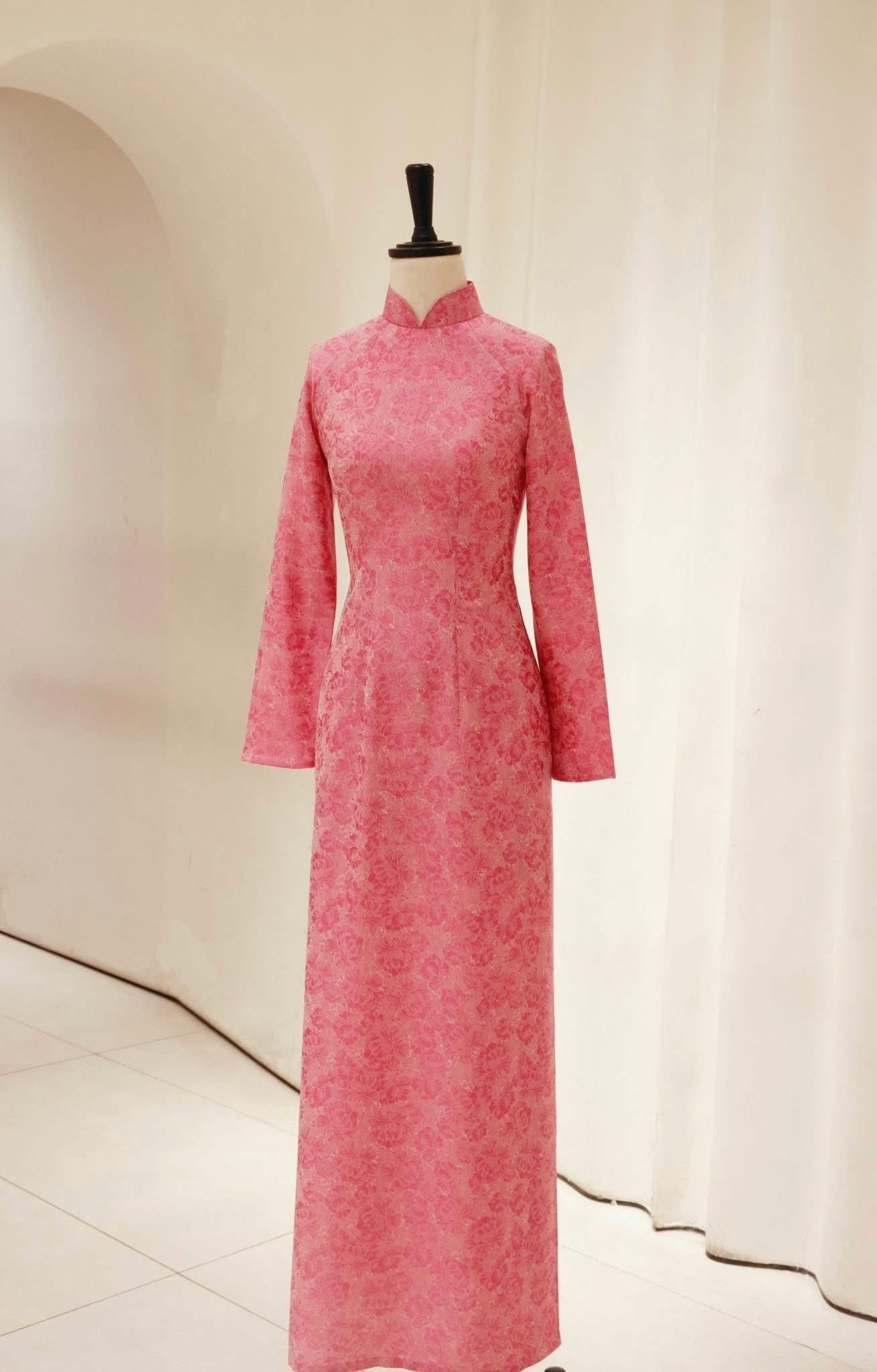 H499 1978 Áo only - Áo dài lụa kim cương màu hồng