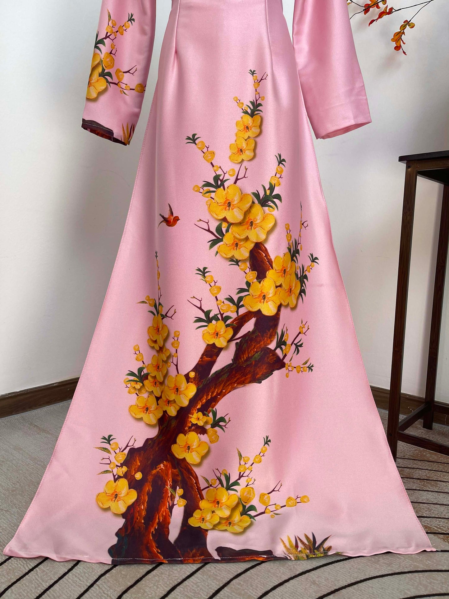 H419 1947 Áo only - Áo dài lụa ánh sao màu hồng