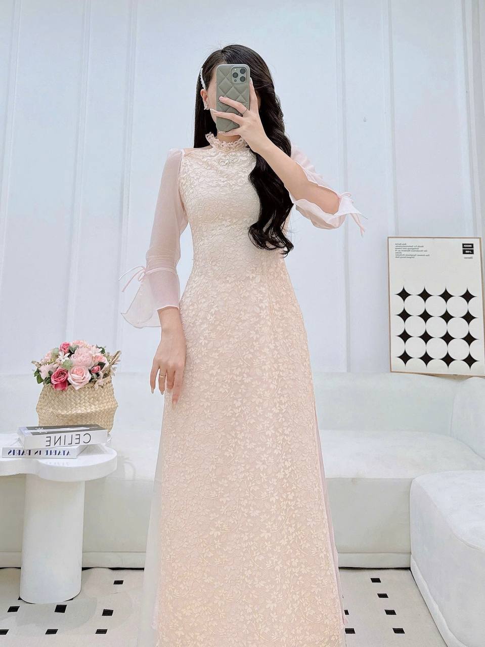 K112 Áo only no pants - Áo dài cách tân 4 tà cổ yếm tay tơ