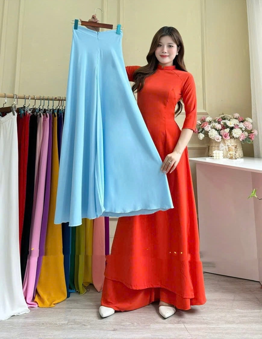 QV0206101 - Quần váy lụa mã não blue
