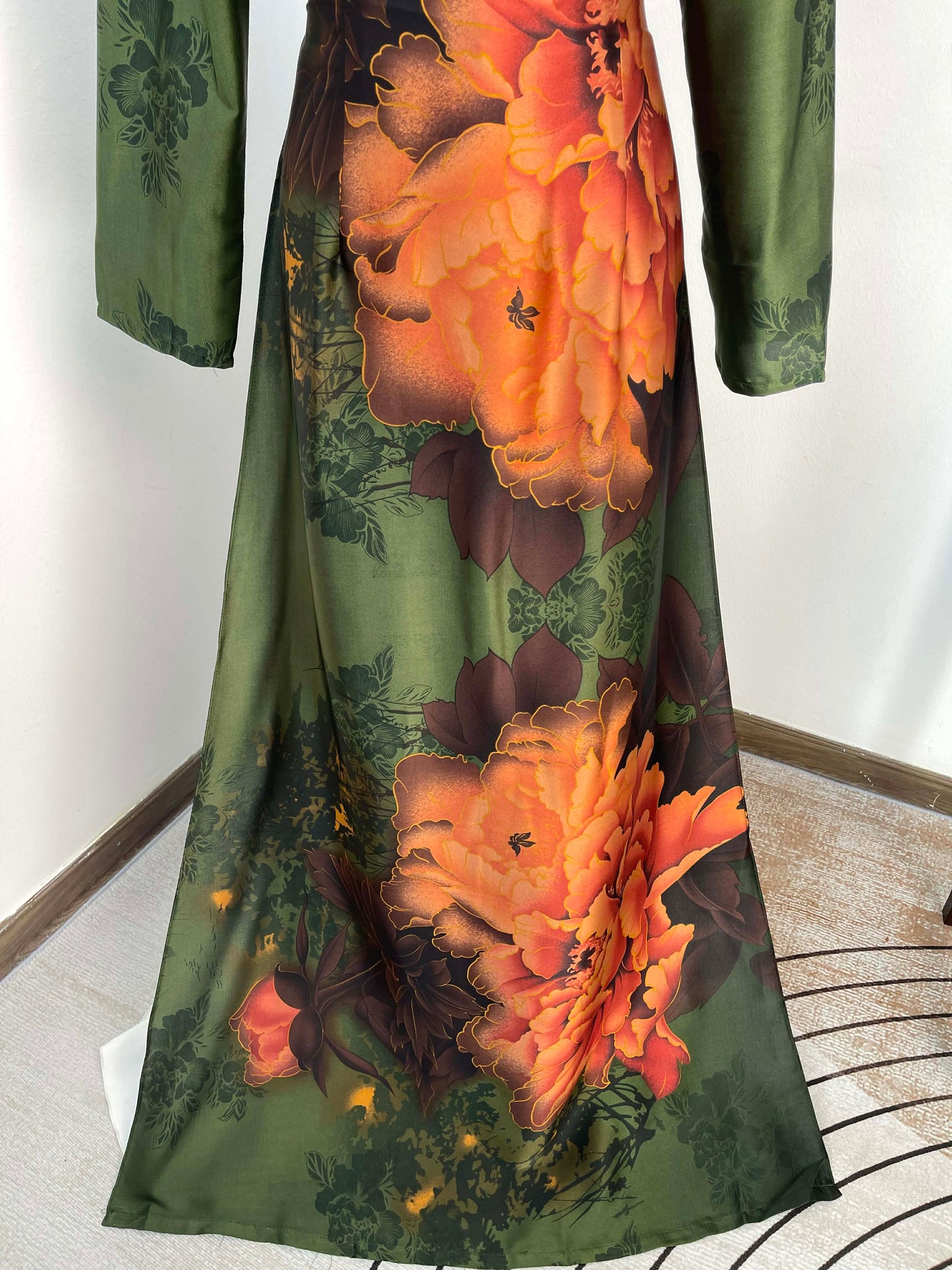 H485 1965 Áo only - Áo dài lụa latinh xanh rêu