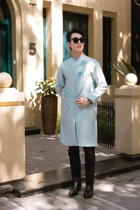 B195- Áo dài nam Nam Trường Liên thêu sen