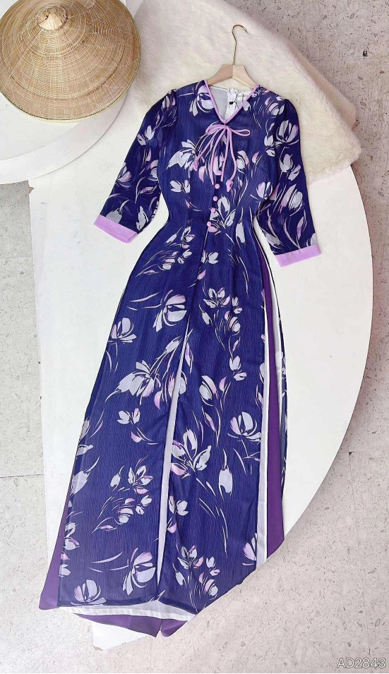 AD2843 Áo only - Áo dài 4 tà tơ vàng lá ngọc