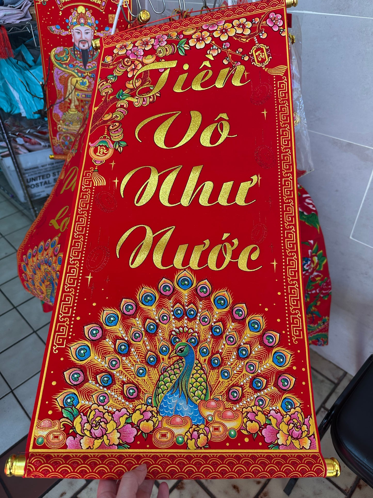 TET102 - Đôi liễn nhung đính đá PHÁT TÀI PHÁT LỘC TIỀN VÔ NHƯ NƯỚC