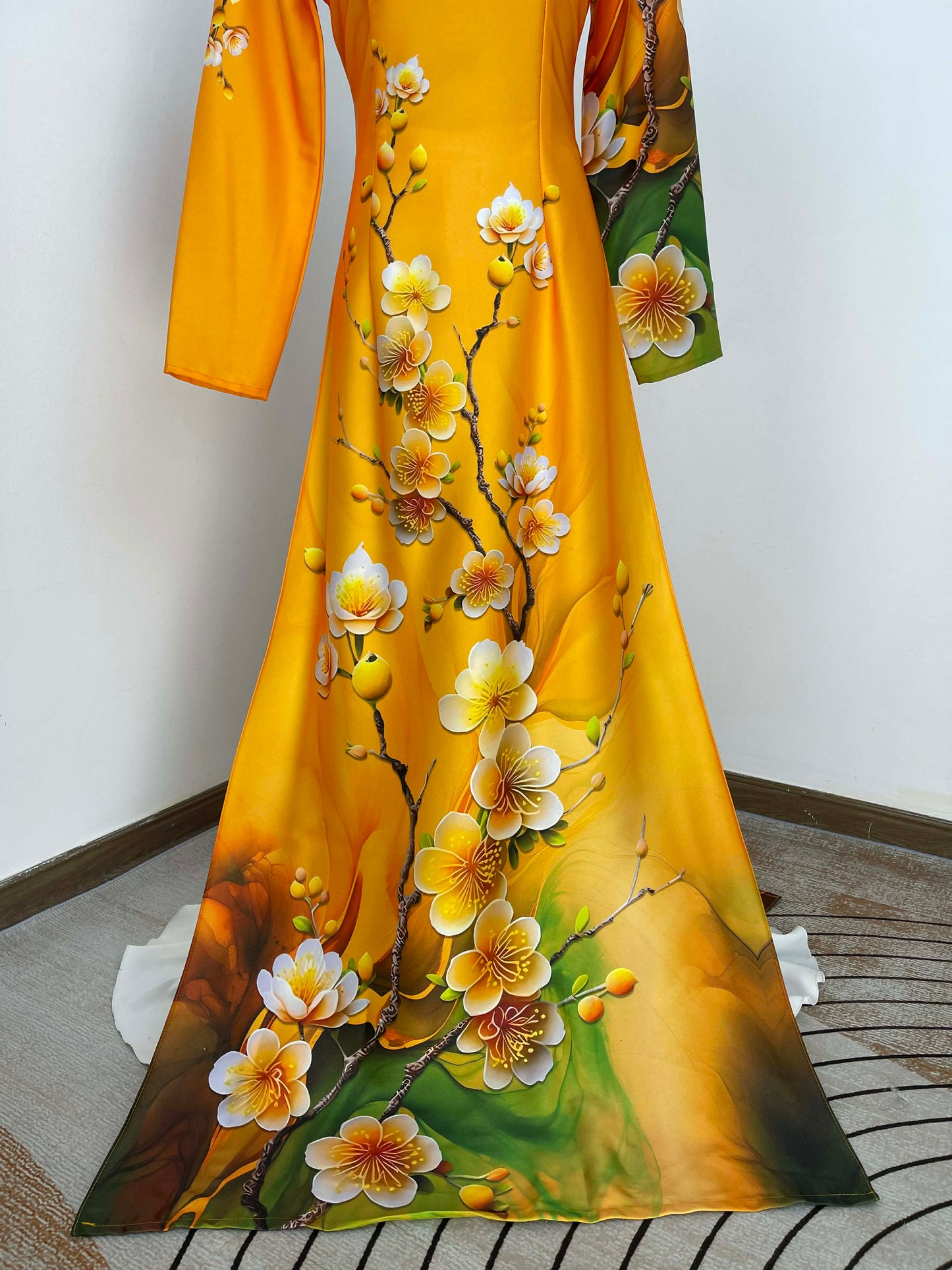 H436 1940 Áo only - Áo dài lụa ánh sao màu vàng