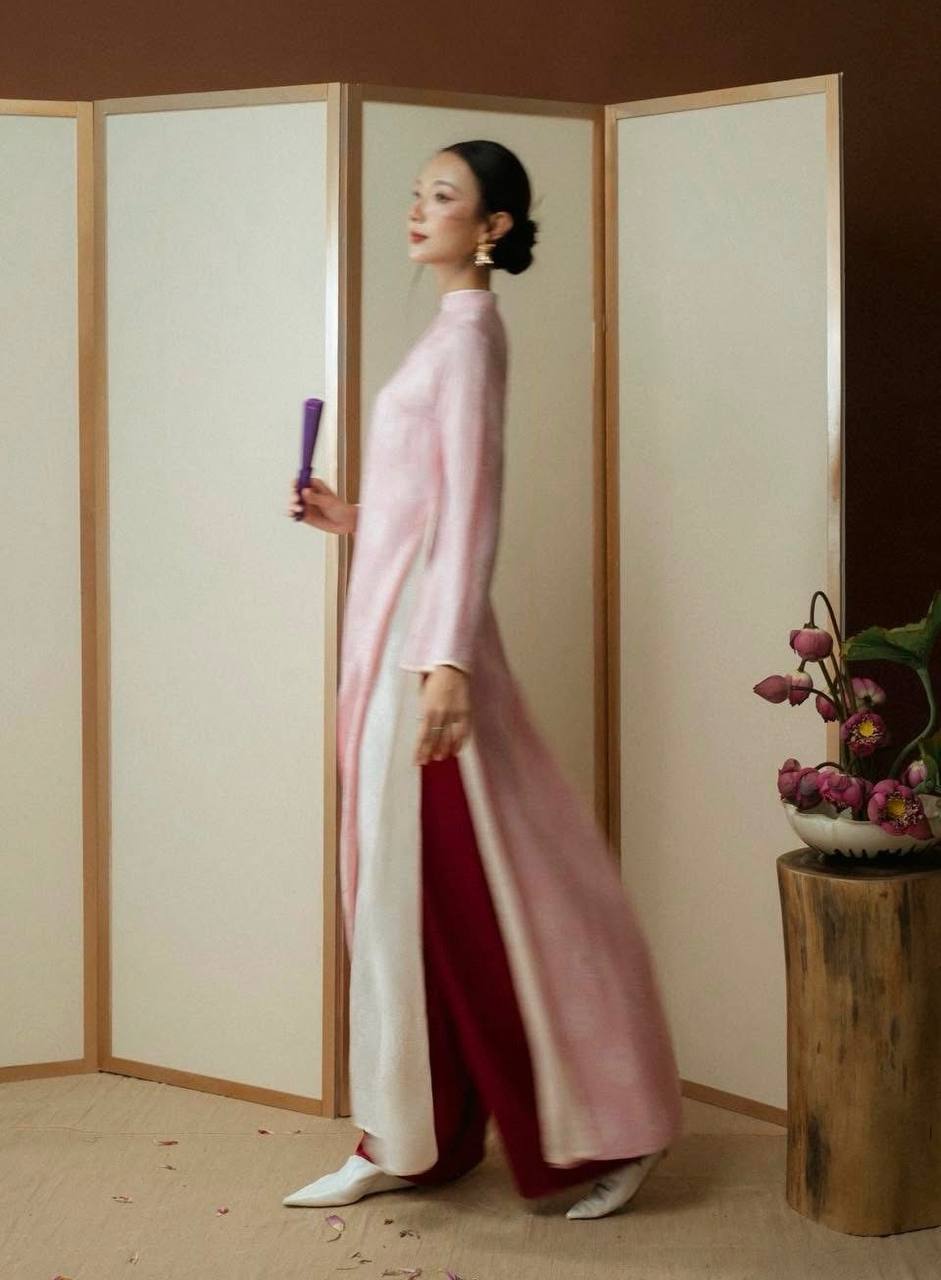 K174 Áo only no pants - Áo dài dáng suông 4 tà lụa tằm thọ dơi