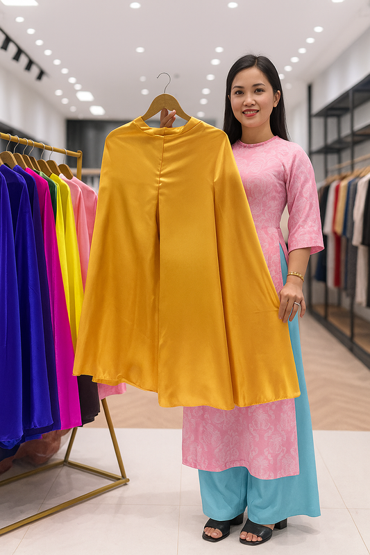 QV06 - Quần váy lụa phi nhật nam Vàng gold