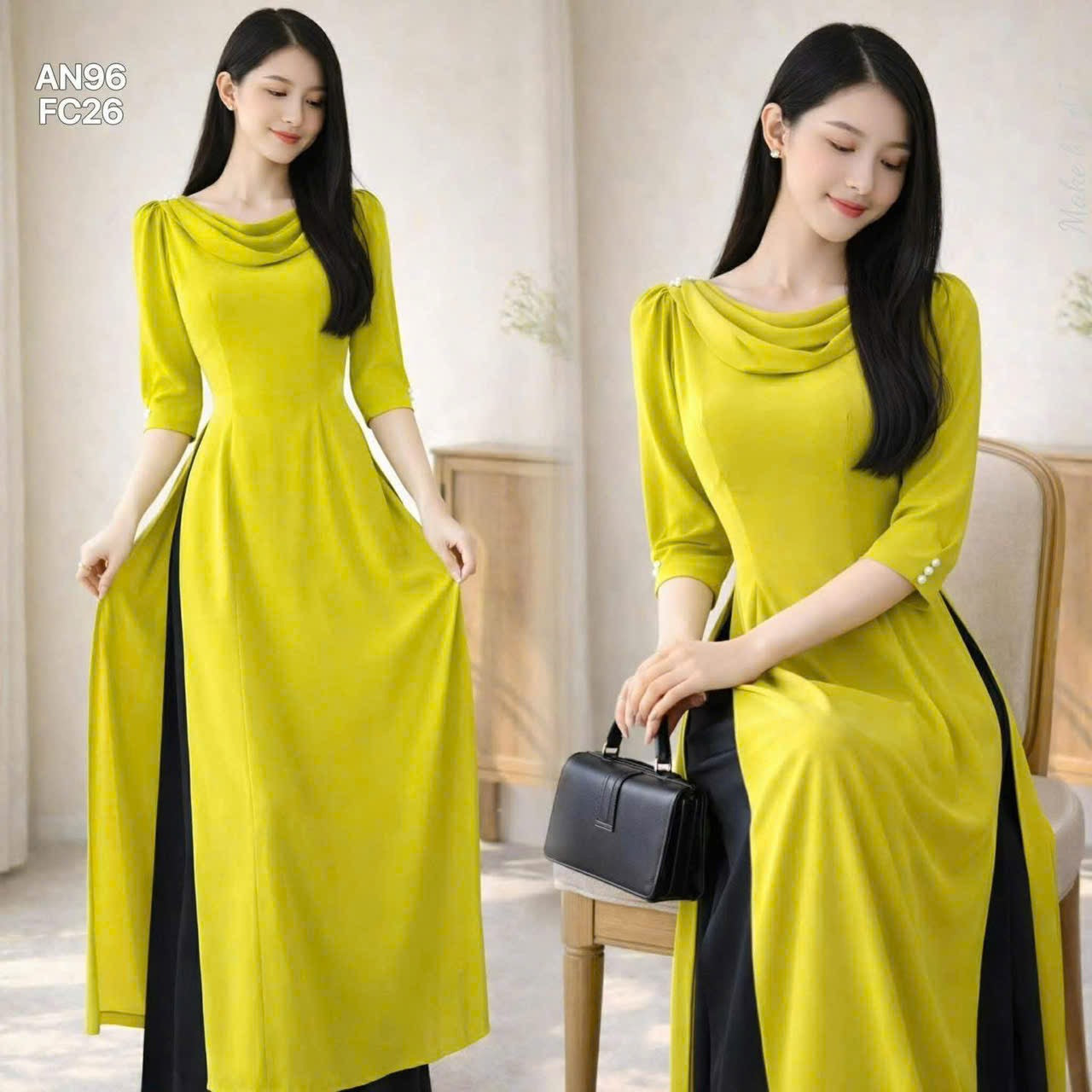 AD9234 4203 Áo Dài Cổ đổ xanh cốm