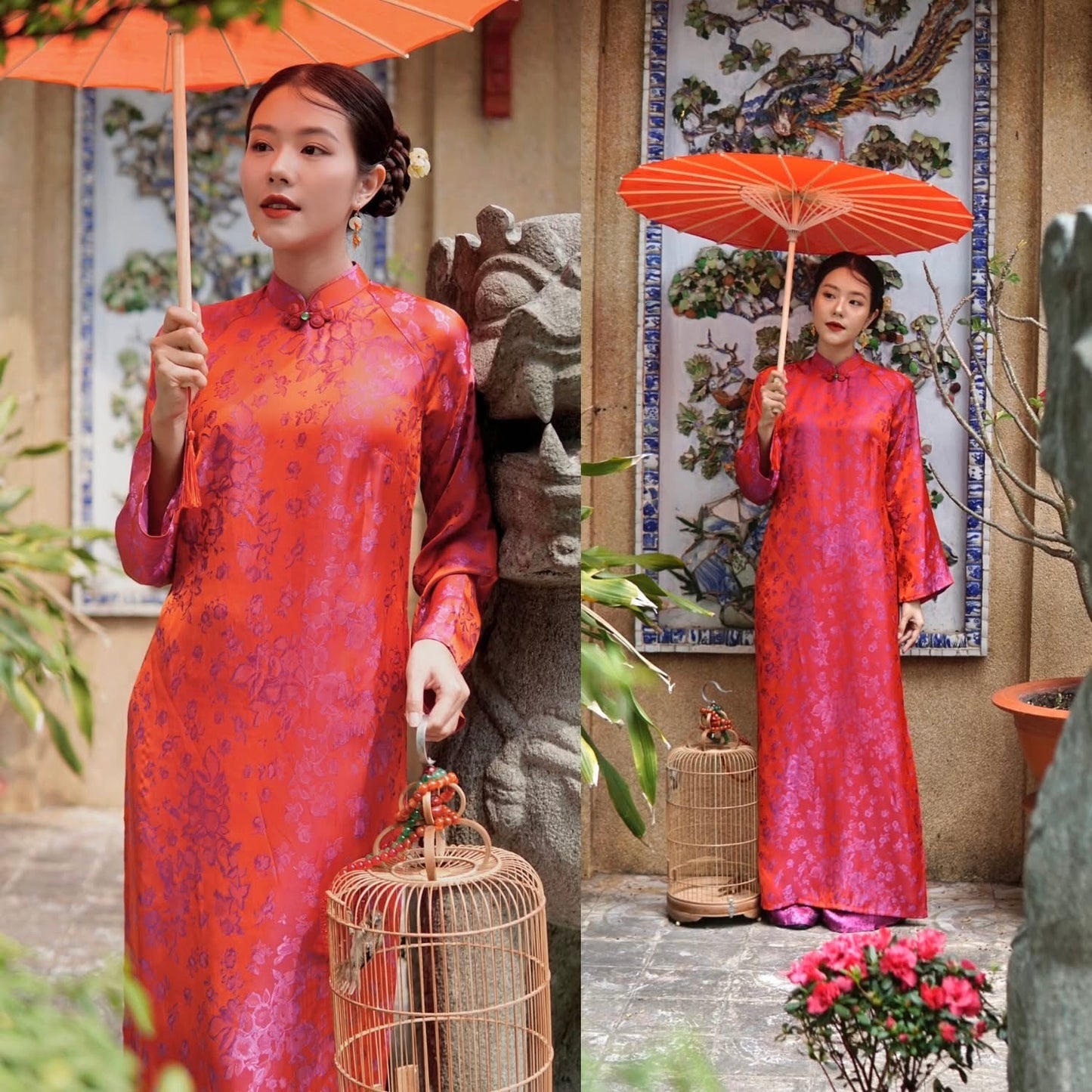 H928 4721 Áo only no pants - Áo dài dáng suông lụa silk óng tuyết mai