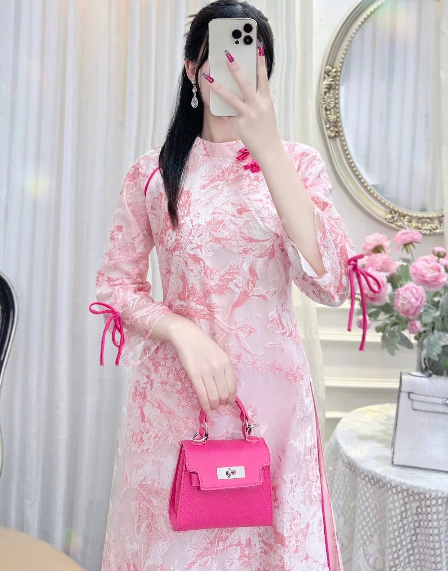 T367 only áo - Áo cách tân tơ 4 tà xuân kỳ