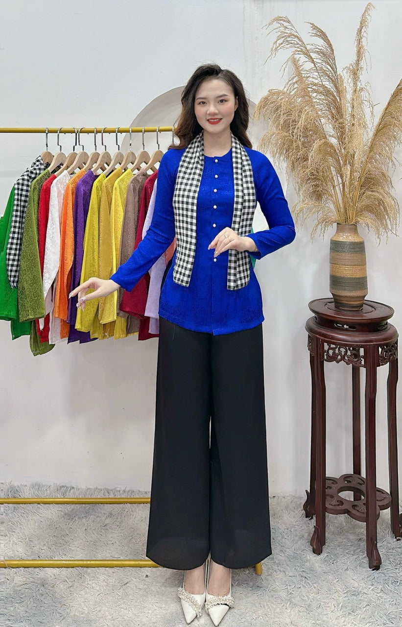 Bb05 Only Áo - Áo bà ba Gấm hoa màu Xanh Coban