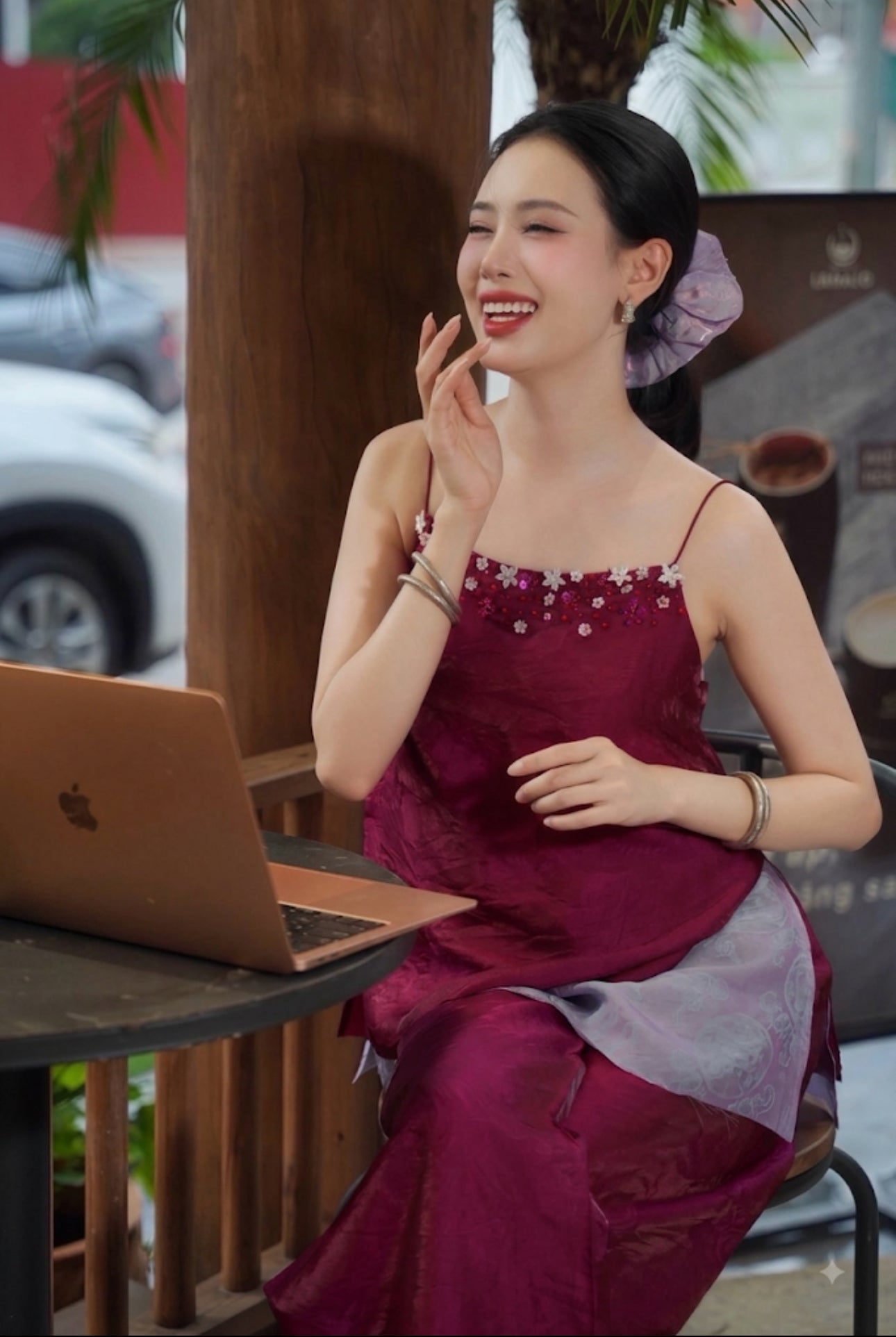 Y76 - 5197 Set đồ bộ 2 dây lụa tằm ánh kim 4 tà đính kết