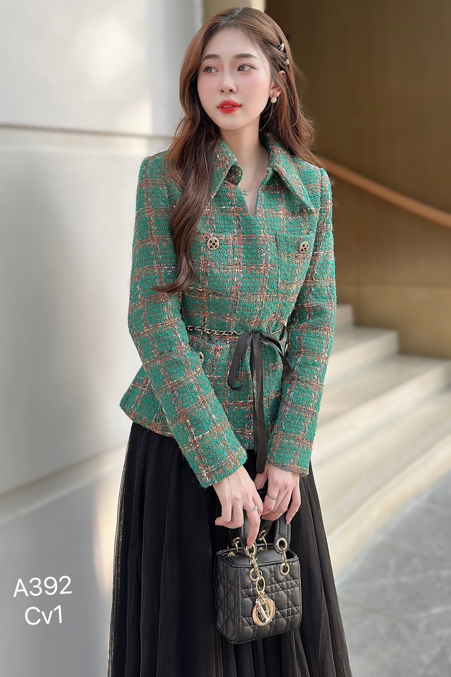 Áo dạ A392 + chân váy CV1 ( hàng sẵn).