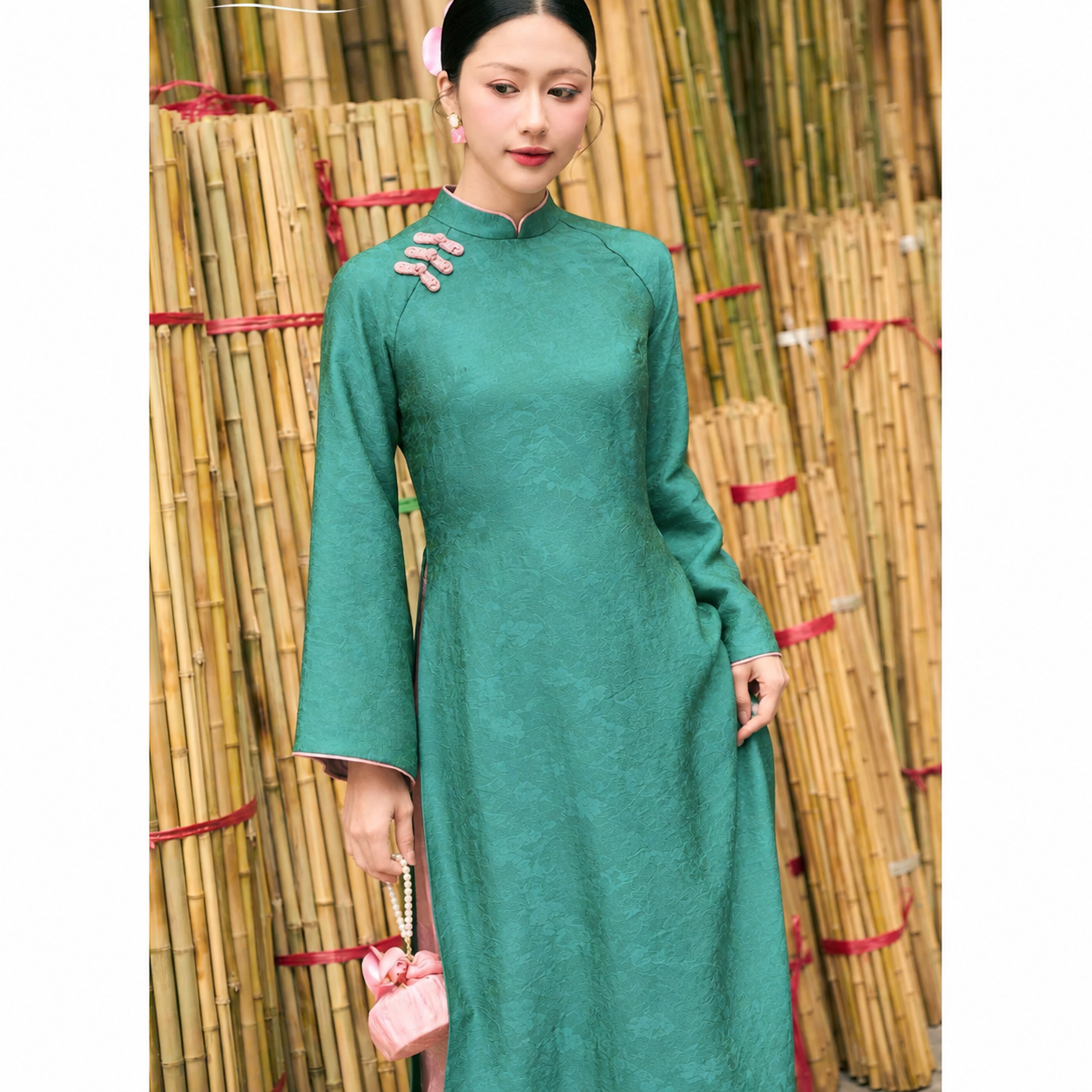 TA29 5667 Áo only no pants - Áo dài dáng suông 2 tà lụa tằm ánh kim tencel
