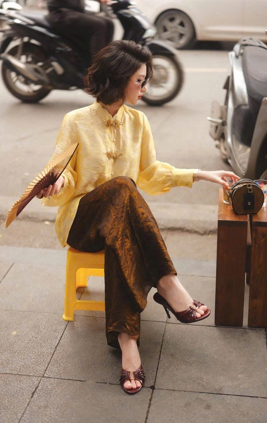 BB277 4705 - Set bà ba lụa tằm ánh kim tencel