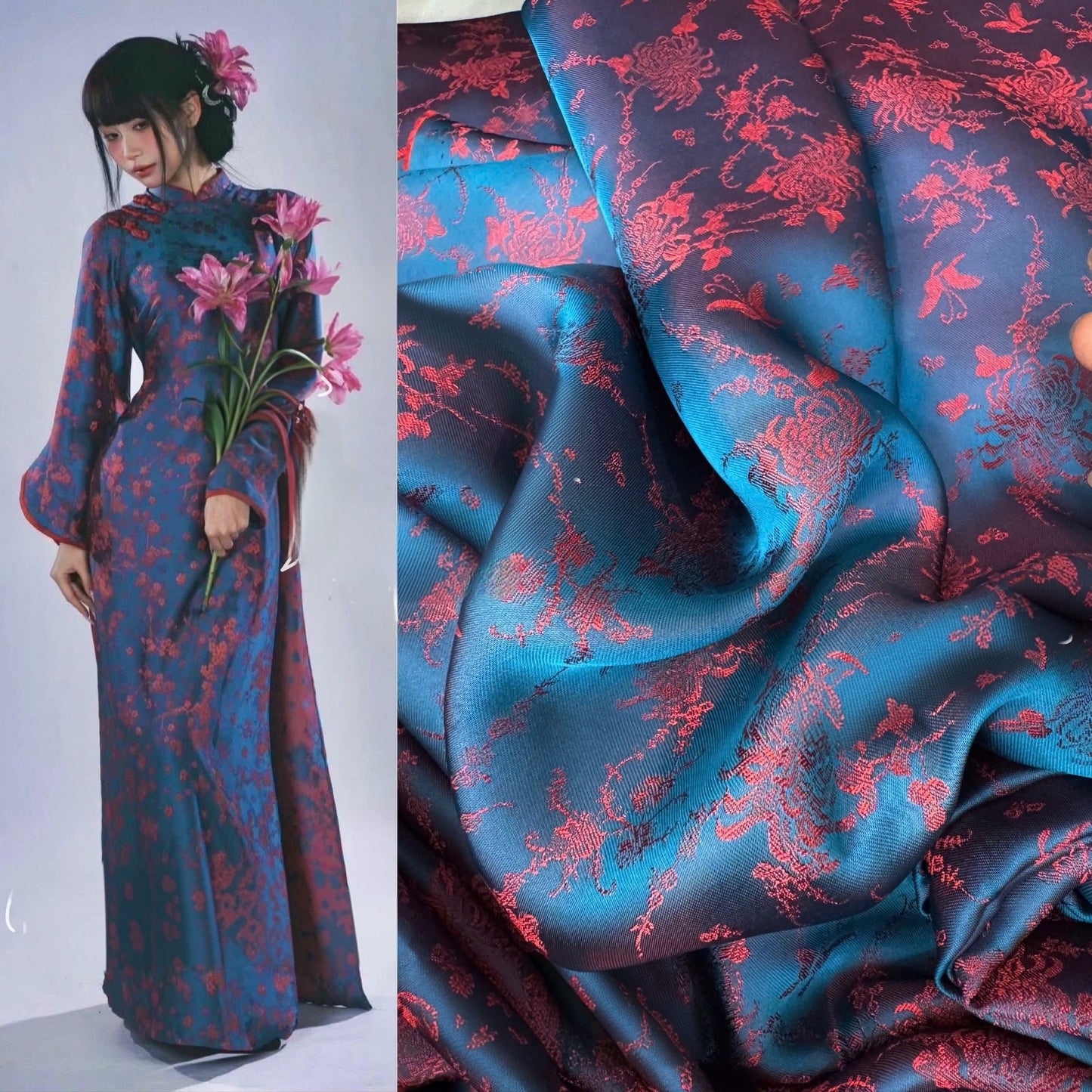 H758 Áo only no pants - Áo dài truyền thống chiết li eo lụa tằm cúc