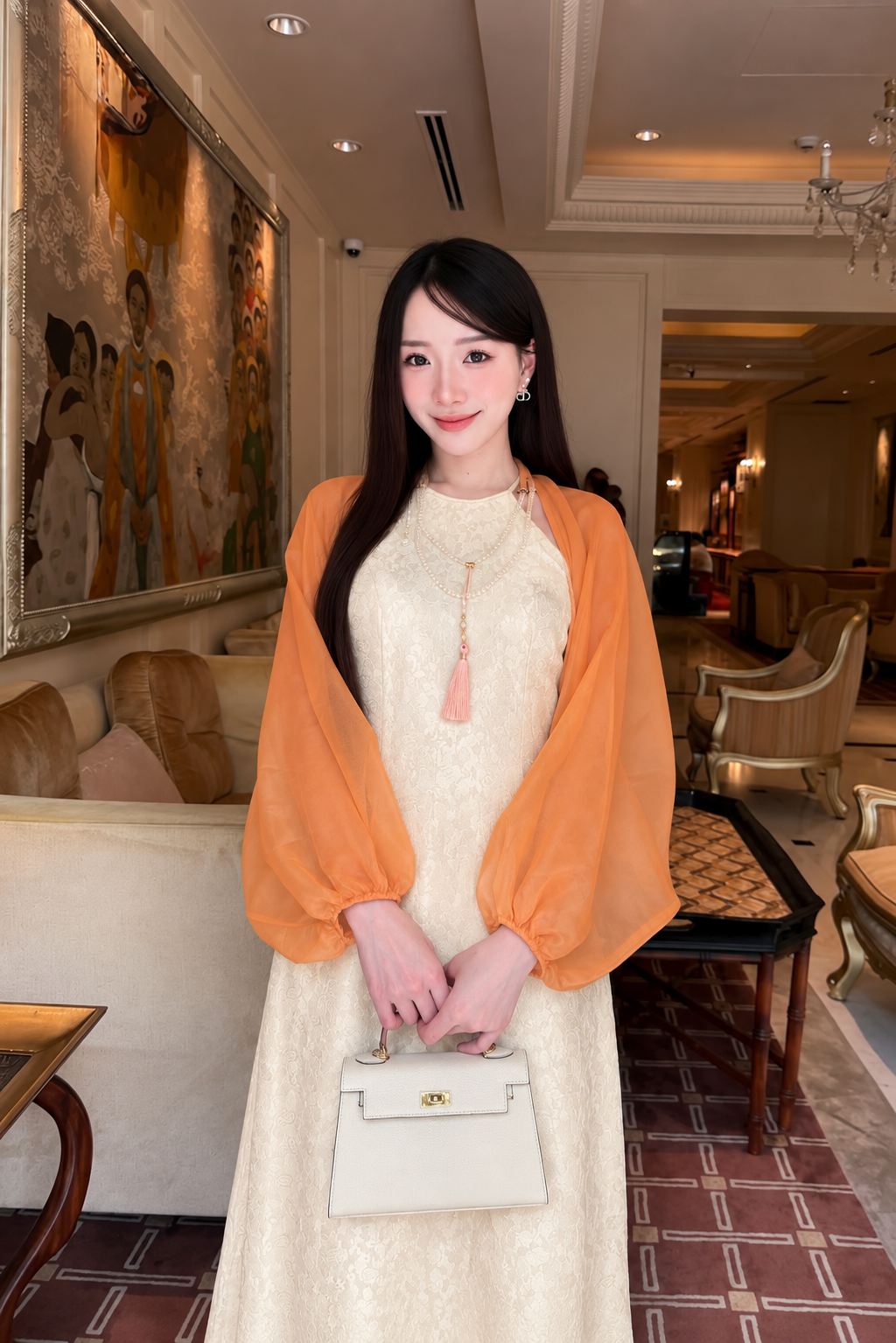 Y104 - Áo choàng tơ màu cam