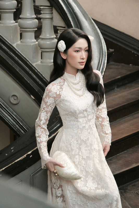 L972 Áo only - Áo ren trắng 4 tà