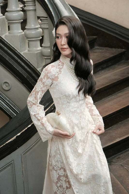 L972 Áo only - Áo ren trắng 4 tà