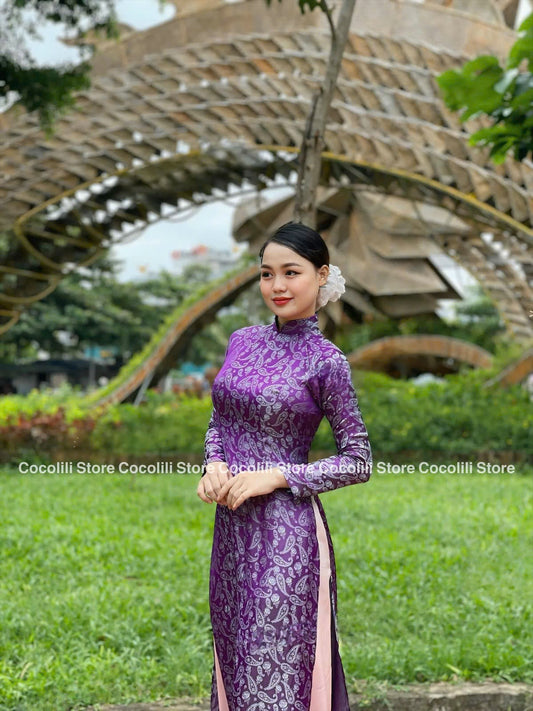 T373 Only áo - Áo dài lụa sò màu tím