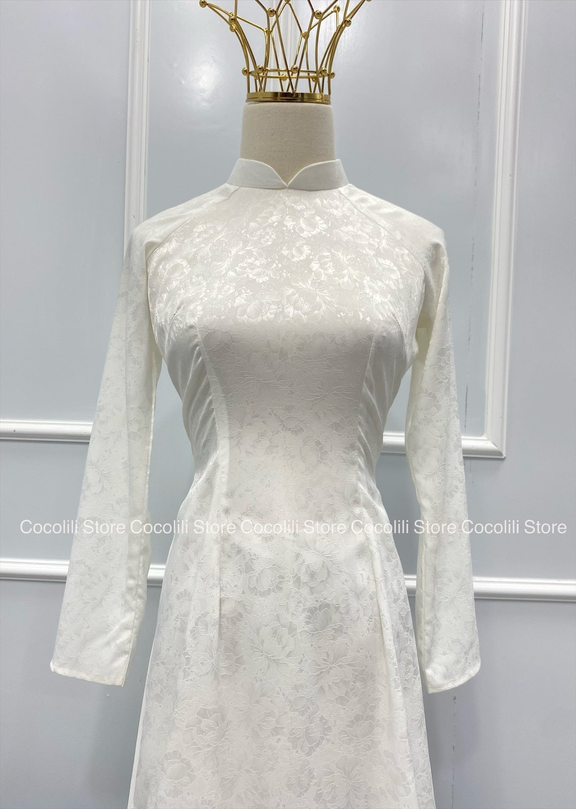 T259 Only áo - Áo dài Lụa tơ tằm kim cương trắng