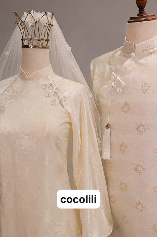 B107 - Áo dài nam màu kem