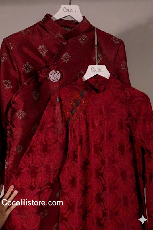 B106 - Áo dài nam cao cấp màu đỏ