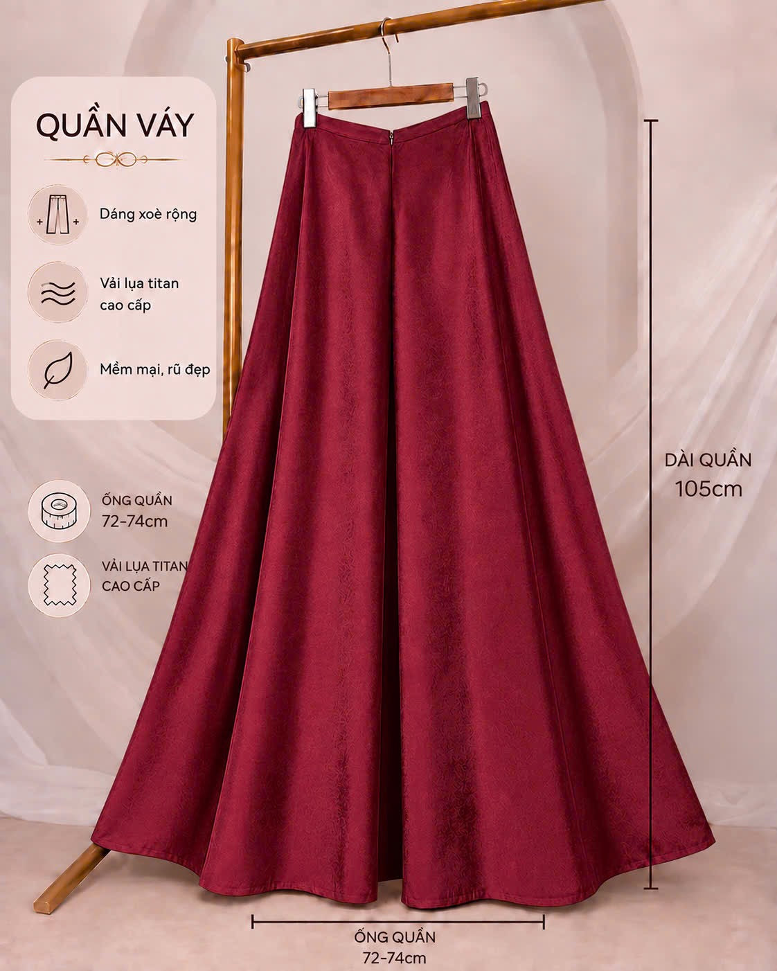 QV41 6238 - Quần váy lụa titan màu đỏ