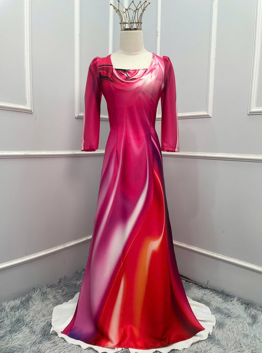 T503 -Áo dài Lụa Thái tuấn cổ vuông tay bồng