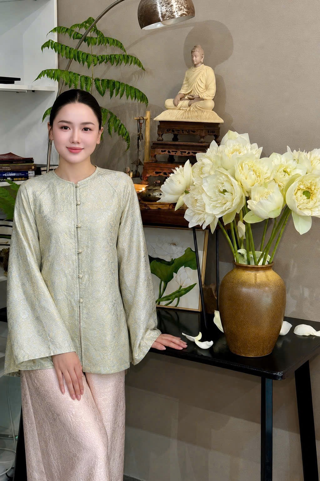 BB301 - Set bà ba lụa tằm ánh kim tencel