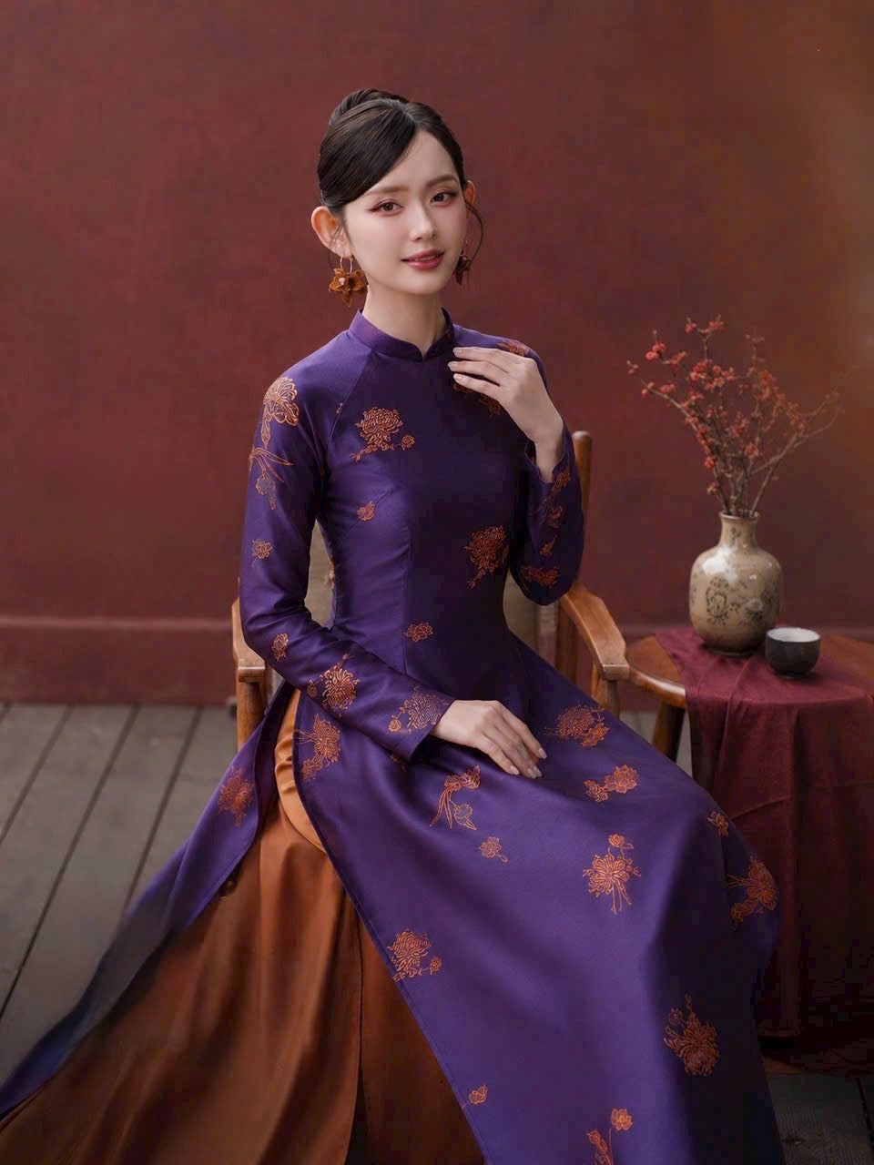 K61 Áo only no pants - Áo dài dáng truyền thống chiết li eo lụa tằm 2 da