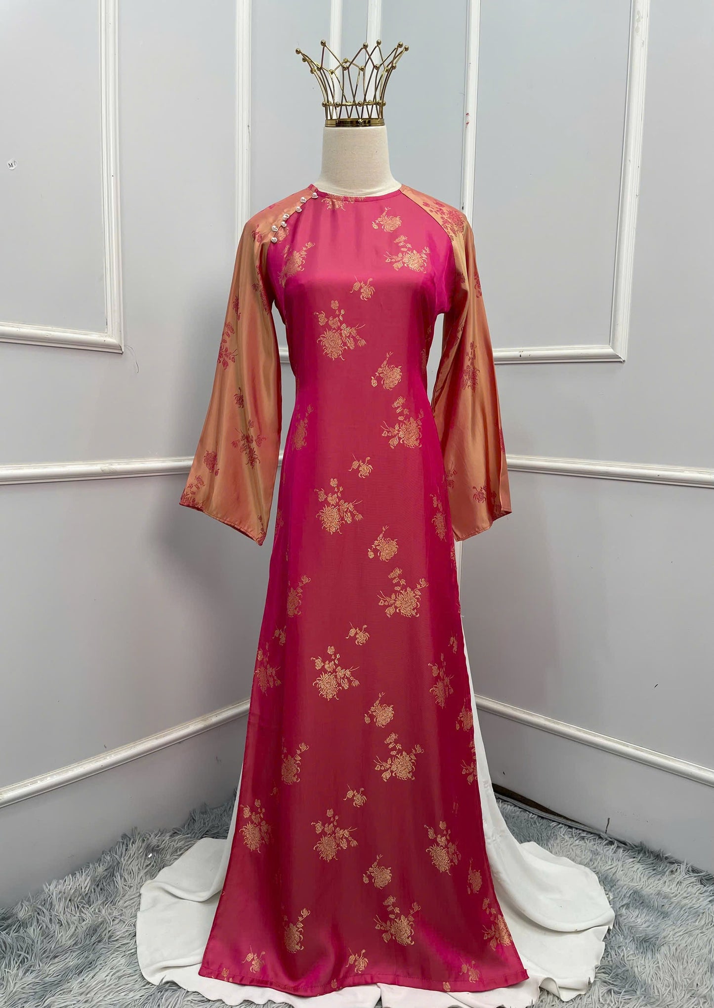 H117 -Áo dài Lụa 2 da hồng sen đổi màu -Dáng suông