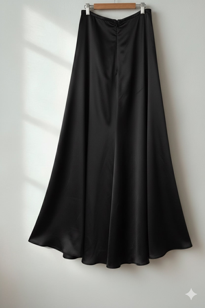 QV020637- Quần váy lụa mã não Đen..